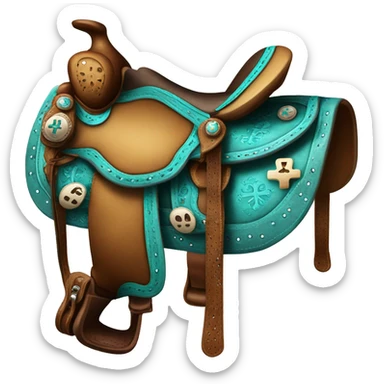Western saddle with turquoise details and a cross on the side  sticker