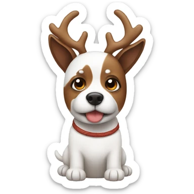 Little white and brown dog with reindeer ears sticker