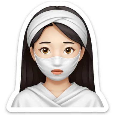 Super cute Asian girl with large white sheet mask pack sticker
