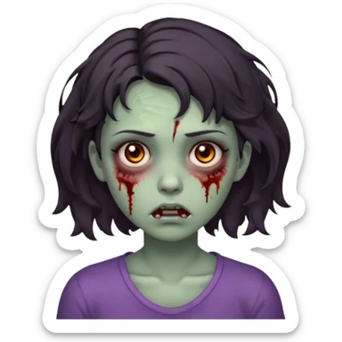 Zombie girl with bruises, she has a dark short wavy hair, she has a tired expression and dark eyes, she has dark circles too sticker