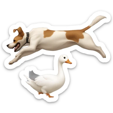A dog chasing a goose  sticker