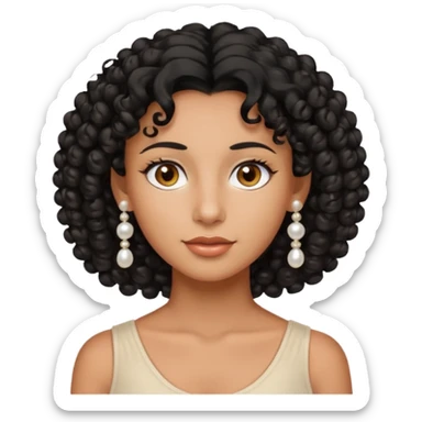 curly hair, tanned skin with tanned lines, light brown eyes, pearls earrings  sticker