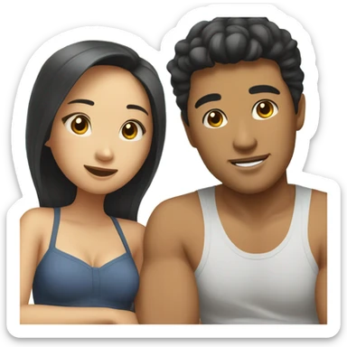 asian girl laying on the beach with american boyfriend sticker