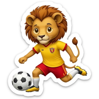 Lion with a yellow and red shirt plays soccer  sticker