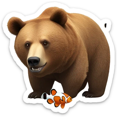 Grizzly bear eats clown fish sticker