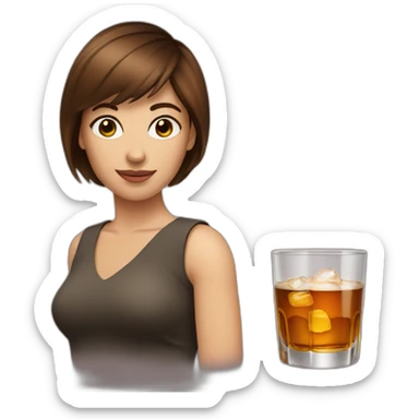Woman short brown hair drink whisky sticker