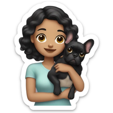 Black hair girl holding a Frenchie sticker