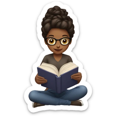 Brunette reading a book sticker