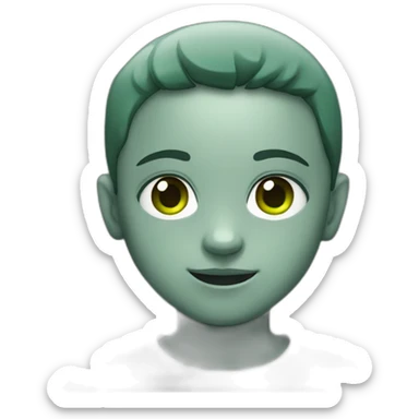 WhatsApp kid emoji with grey skin and green pupils sticker