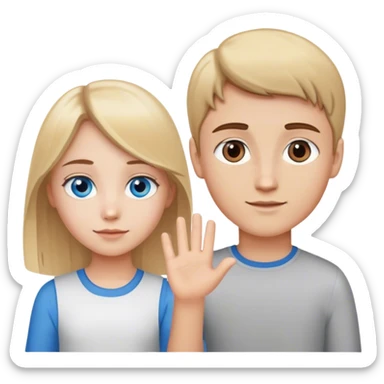 blond girl with blue eyes hand in hand with boy with brown eyes and brown hair sticker