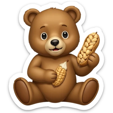 A bear holding a peanut sticker
