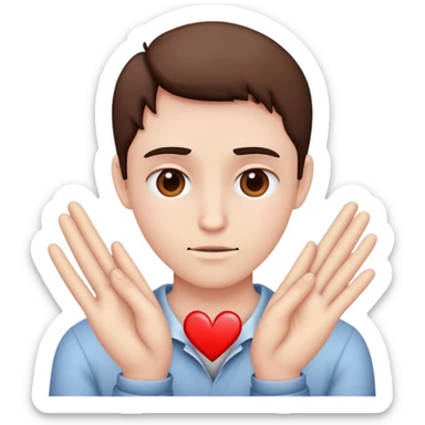 person making broken heart hands sticker