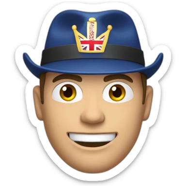 a muscular british man wearing a uk coloured hat driving a car sticker