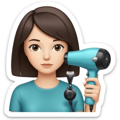 brunette bob girl hair stylist holding a hair dryer sticker