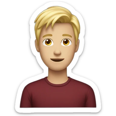 blond teenage boy with maroon shirt sticker