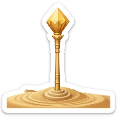 ancient pharaoh sand staff object icon, golden staff with Egyptian symbols, sandstone crystal headpiece, glowing desert aura, floating sand particles, 3D cartoon, mobile game icon style, centered, clean background, no text, no watermark
 sticker