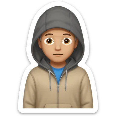 male memoji, man in hoodie with hands in pockets, neutral face, looking away, mysterious casual vibe sticker