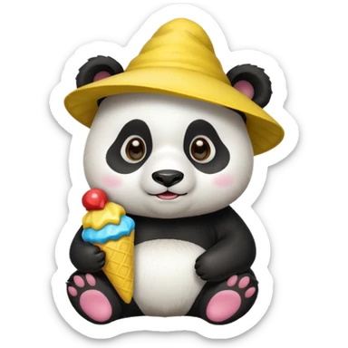 panda with yellow conical hat, candy sticker