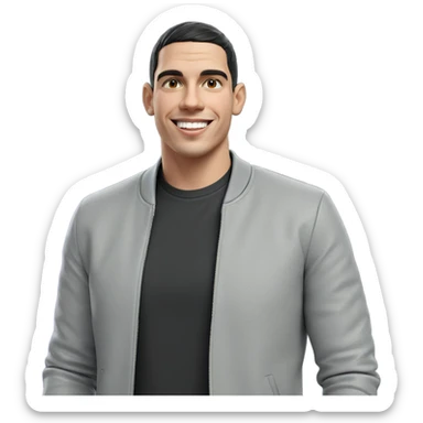 smiling boy in grey jacket sticker