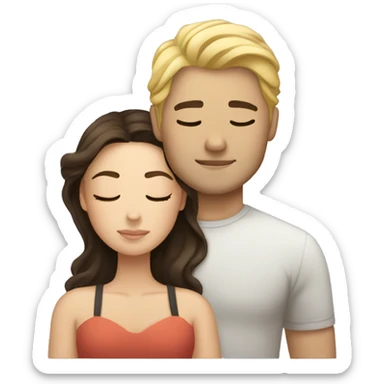 Blond man and brunette woman cuddling asleep sticker