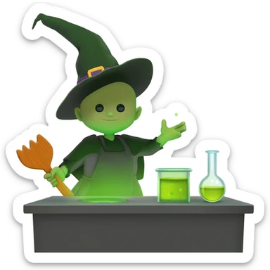 green witch cooking potion sticker