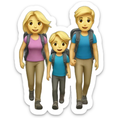 Mom hiking with two kids boys blond hair sticker