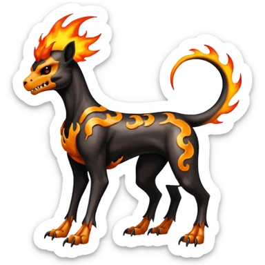 Badass skeletal cool shiny Houndoom-Charmeleon-Fakémon-hybrid-creature (full body)  with flamey Mohawk  sticker