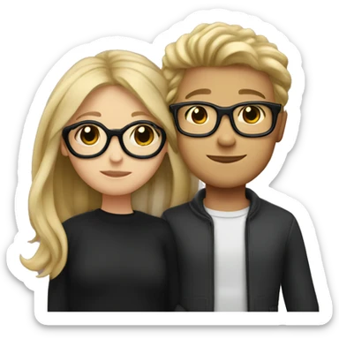 a boy with dark blonde locks and black glases hugging a girl with long blond hair and black glases  sticker
