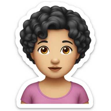 Southeast Asian, chubby, little girl, black curly hair, short hairstyle sticker