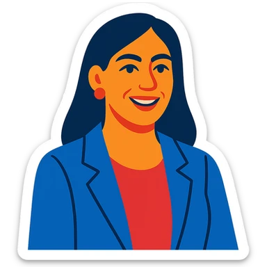40-year-old woman with straight dark hair and medium skin, modern vibrant toon illustration style sticker