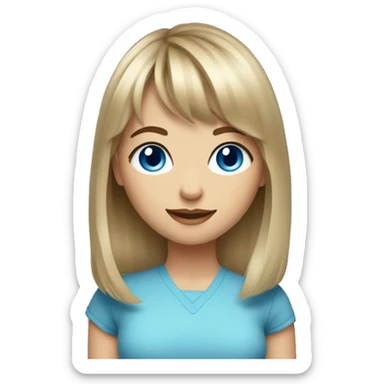 Medium length Dirty blonde hair with bangs girl with blue eyes  sticker
