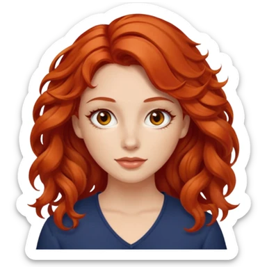 a woman with bright red wavy hair, slightly slanted almond brown eyes and white skin  sticker
