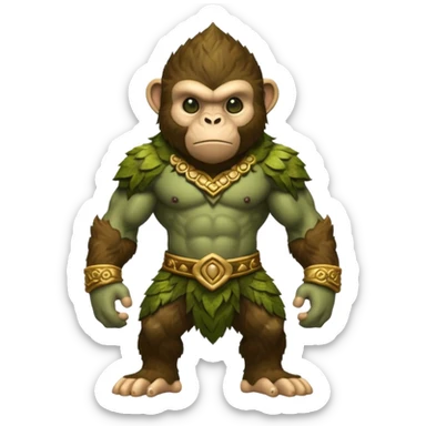 earth elemental monkey warior with moss green and brown furr sticker