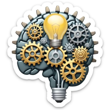 brain with lightbulb and gears, critical thinking sticker