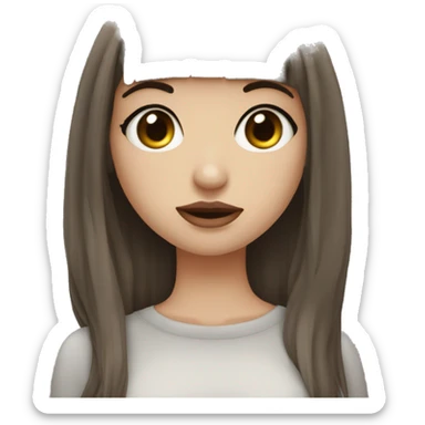 girl pretty, pale medium length  hair dark brunette with hair layers, bangs, big hazel eyes, big lips, small nose, nose nostril piercing, three ear piercings sticker