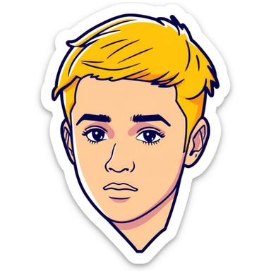 2022  Justin bieber,  canadian singer & musician , hyperrealistic, mirco-detailed, colorful, flat layout, sticker design
 Must be 8k hd, 8000x8000px resolution. Must use very thin transparent smooth lines sticker