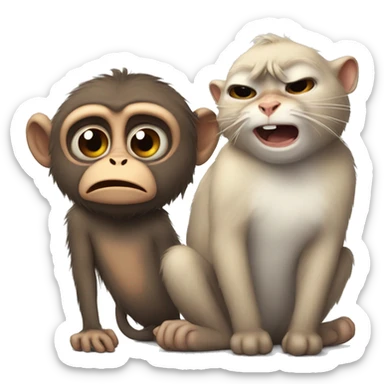 a monkey and cat crying really hard sticker