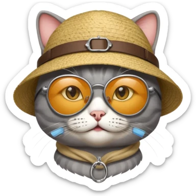Grey Cat aviator glasses & sun hat travelling sticker