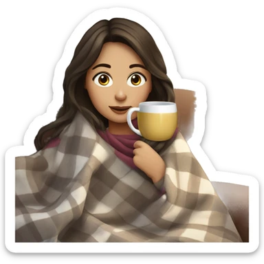 brunette girl with a blanket and drinking tea sticker