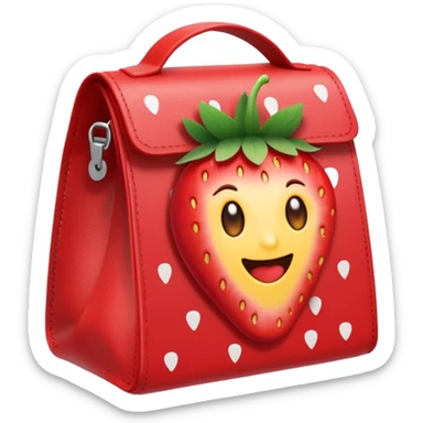 lunch bag with a strawberry sticker, emoji style, minimal details sticker