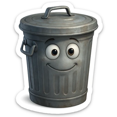 Draw a Pixar-style trash can. The trash can should be visible from the front and top. sticker
