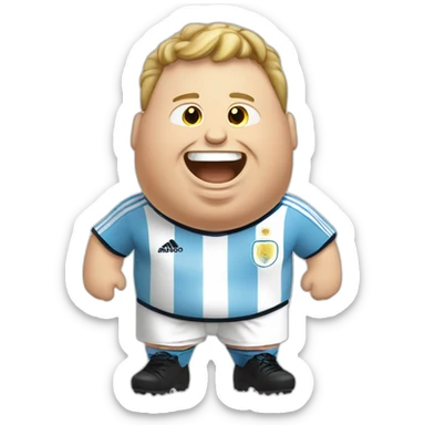 Laughing tears white man. Obese. argentina soccer uniform. laughing tears sticker