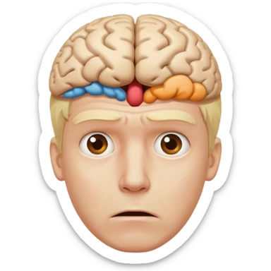 a worried blond man that dont know what to do and with the brain out of your opened head sticker