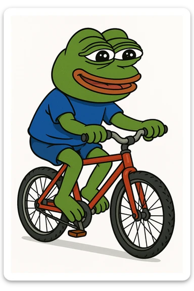 create a pepe riding bike, white background sticker
