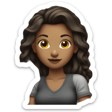 Beautiful tattooed woman dark brown hair climbing rocks sticker