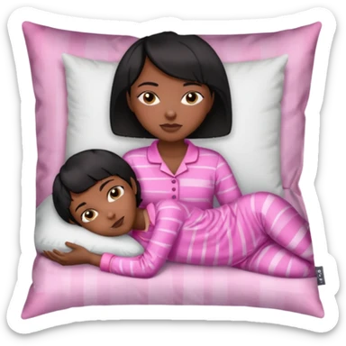 Dark skin Black woman with short  black bob  hair, pink pajamas laying on pillow just me  sticker