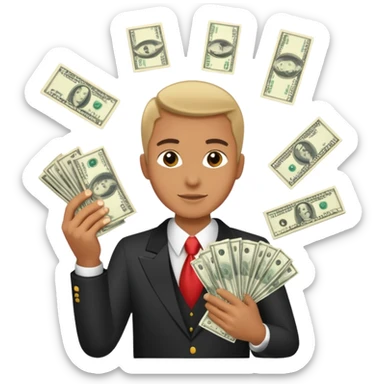 Add more cash flying around, bundles of US dollars, casino winnings vibe, lucky flight, jackpot feeling sticker