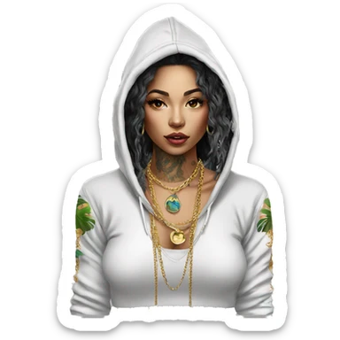 Trendy lady tropical baroque hoodie with tattoos and gold chain sticker