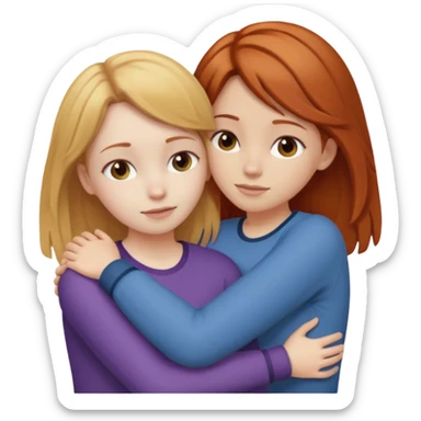 two girls who hug eachother. one has auburn hair and very pale skin, other has medium skin and blonde hair sticker