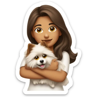 pretty girl brown long hair latina makeup hugging a spitz alemão sticker
